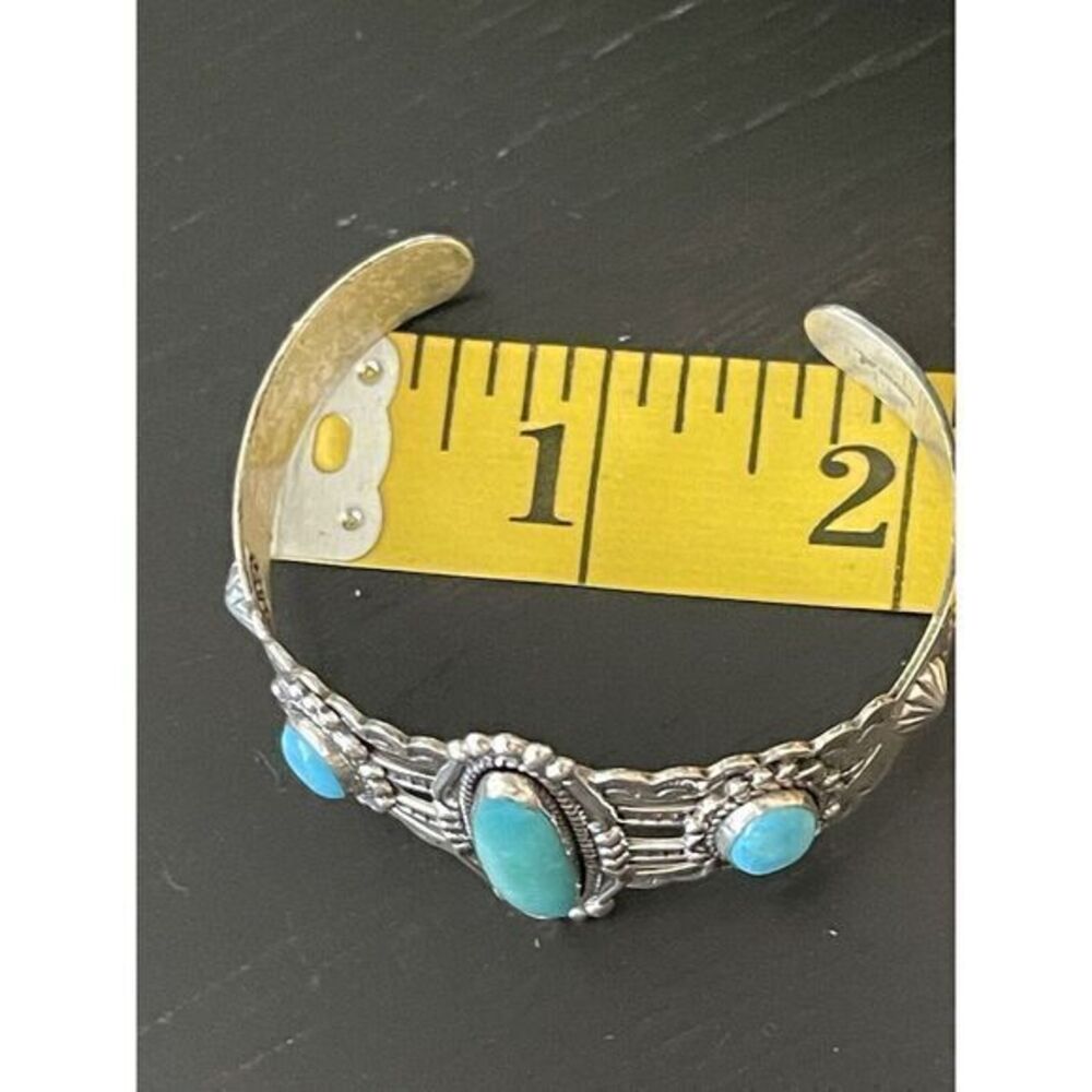 Vintage 1960's Bell Trading Post Sterling & Turquoise Cuff Bracelet - Picture 13 of 14